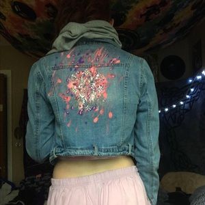 Hand painted Jean Jacket with Earrings